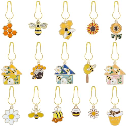 16Pcs Bee Honeycomb Stitch Marker Charms