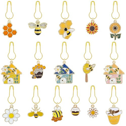 16Pcs Bee Honeycomb Stitch Marker Charms
