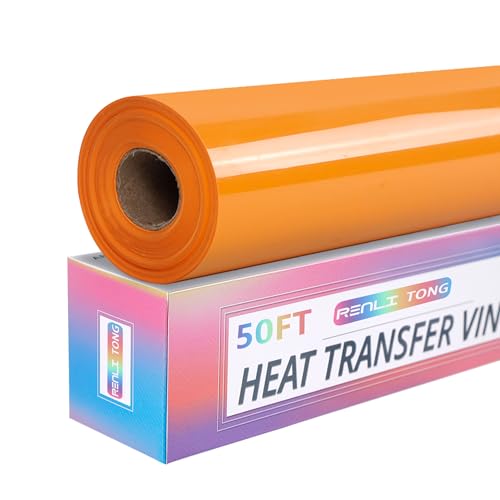 RENLITONG Yellow Orange Iron on Vinyl 12Inch by 50ft Roll Heat Transfer Vinyl for T