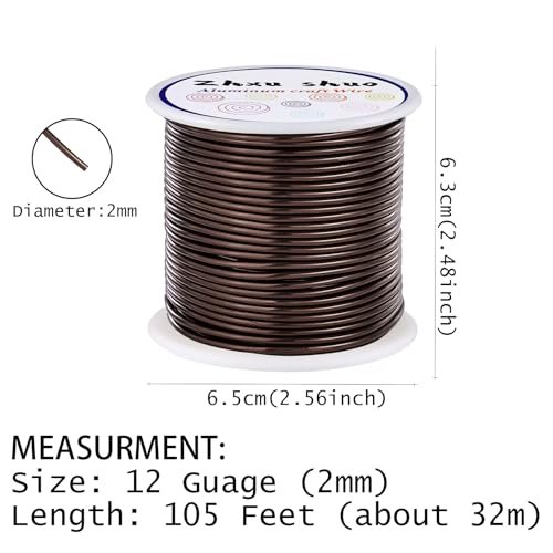 12 Gauge(2mm) Aluminum Wire 35 Yards Anodized Metal Wire for Bonsai Armature Crafting Sculpting Jewelry Craft Making Beading Floral (Light Brown, 12 Gauge) (105 Foot)