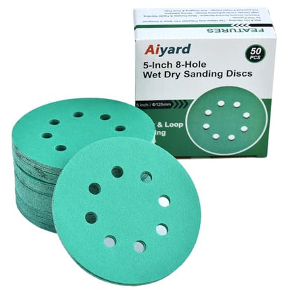5-Inch 8-Hole Wet Dry Sanding Discs 150 Grit Sandpaper, 50-Pack (50 Count)