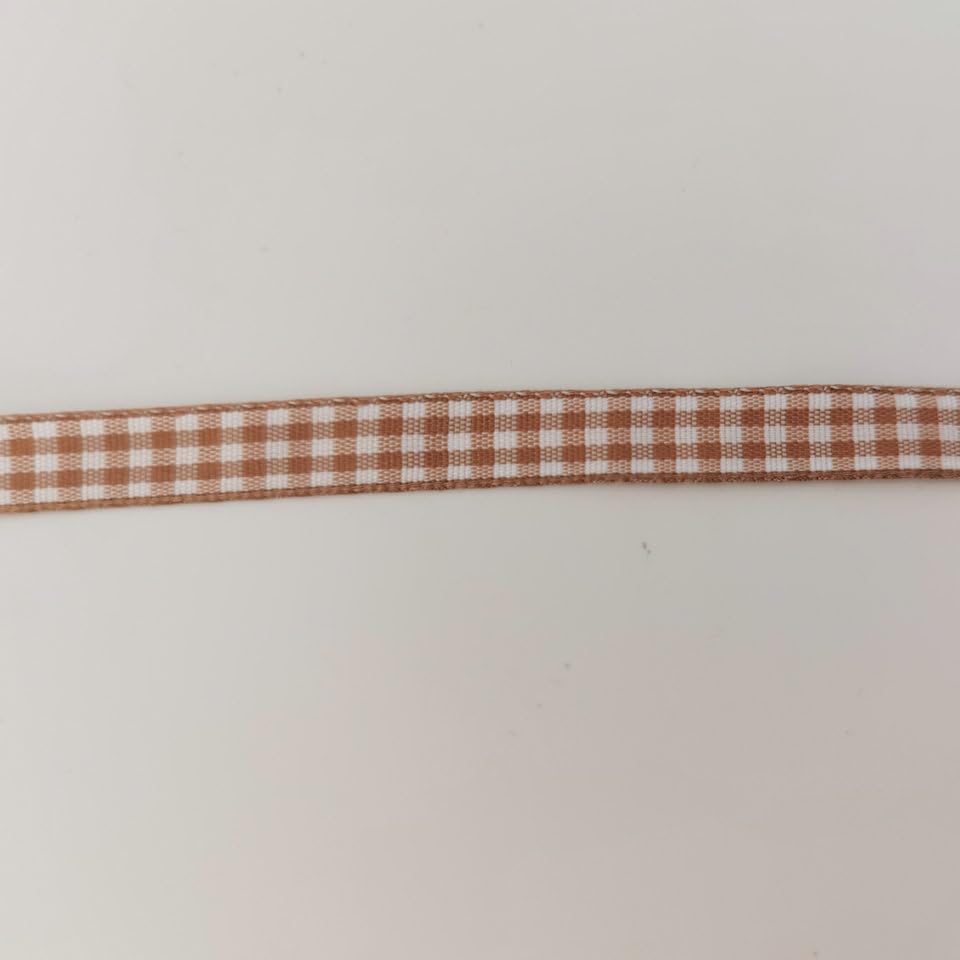 Khaki and White Woven Edge Plaid Ribbon 100% Polyester Gingham Ribbon 25 Yards Each Roll (75 Foot)
