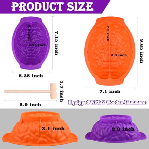2 Pcs Halloween 3D Human Brain Silicone Molds (2 Count)