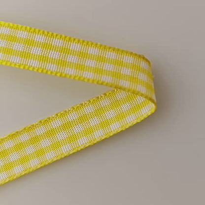 Yellow and White Gingham Plaid Checked Ribbon 25 Yards Per Roll Checkerd Craft 100% Polyester