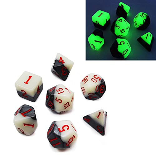 Bescon Two Tone Glowing Polyhedral Dice 7pcs Set Green Dawn