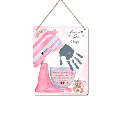 DIY Mothers Day Handprint Baking Mixer Craft Shape Hanging Sign for Mom Baking