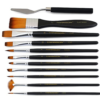 Paint Brush Kit 10pcs Art Brushes and 1 Paint Spatula with Brush Case