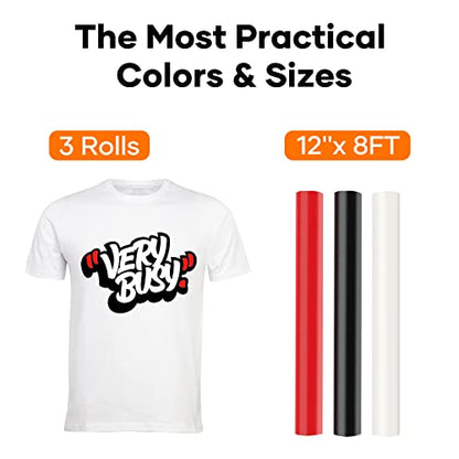 HTV Vinyl Rolls Black White and Red Heat Transfer Vinyl