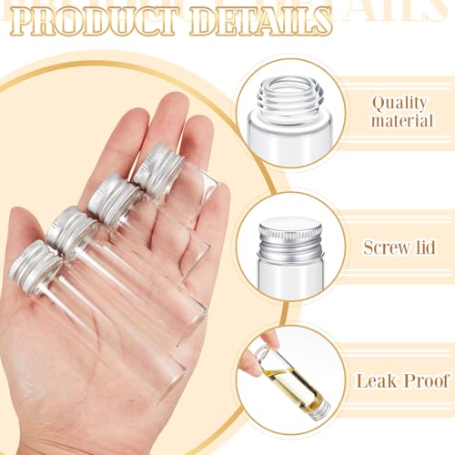 100 Pcs Small Clear Vials Spice Mini Jars with Lids Mini Glass Bottles with Screw Aluminum Metal Caps Tiny Jars Sample Containers for Powder Cream Cosmetic Jewelry Wedding (100 Count)