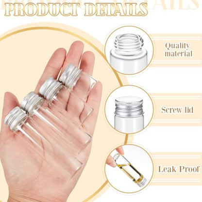 100 Pcs Small Clear Vials Spice Mini Jars with Lids Mini Glass Bottles with Screw Aluminum Metal Caps Tiny Jars Sample Containers for Powder Cream Cosmetic Jewelry Wedding (100 Count)
