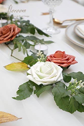 Artificial Flowers 50pcs Real Looking Ivory Foam Fake Roses with Stems for DIY Wedding Bouquets White Baby Shower Centerpieces Floral Arrangements Party Tables Home Decorations (50 Count)