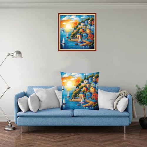 Stamped Cross Stitch Kits for Adults Beginners Pillow Needlepoint Kit with Embroidery Pattern Needlework Kit Prestamped Stitches Kit 11CT Cross Stitching