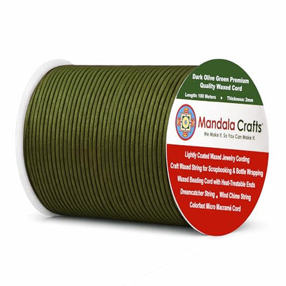 2mm Dark Olive Green Waxed Cord