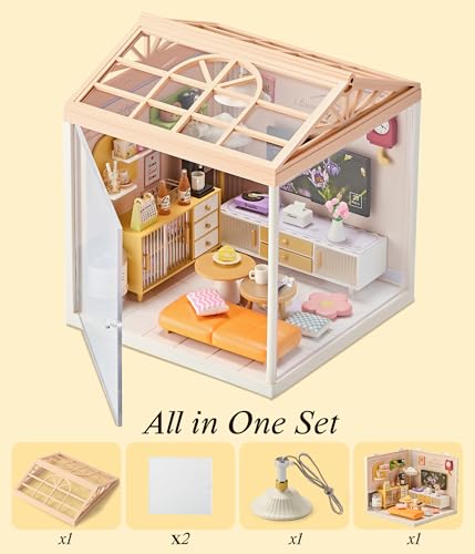 Modern Living Room DIY Miniature House Kit with Roof & LED Light