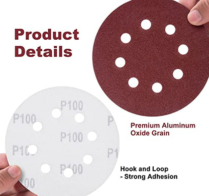 150 Pcs Hook and Loop Adhesive Sanding Discs 5 Inch 8 Hole Sandpaper 100 Grit Aluminum Oxide Sander Pads for Random Orbital Sander (150 Count)