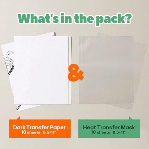 Heat Transfer Mask & Heat Transfer Paper for Dark Fabric (20 Count)