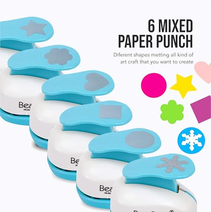 6 Craft Hole Punch Shapes 1 Inch Paper Punches for Crafting Handmade Scrapbooking Punches Mix Shapes Designs for Kindergarten Teacher Office Supplies Kids