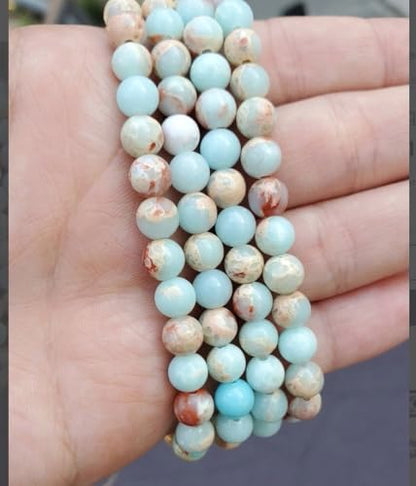 60pcs Adabele Natural Aquamarine Blue Impression Aqua Terra Jasper Gemstone 6mm Round Beads