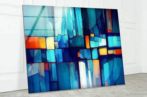 20Wx14H'' Blue Vibrant Stained Glass Wall ArtTempered Glass Printing Wall Decor Large Wall Art Wall Hangings