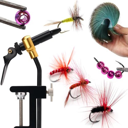 Fly Tying Kit Material Tools Kit Bobbin Fly Hooks Scissors Fly Beads Threader Needle Whip Finisher Fly Fishing Flies Starter Making Kit with Carry Bag
