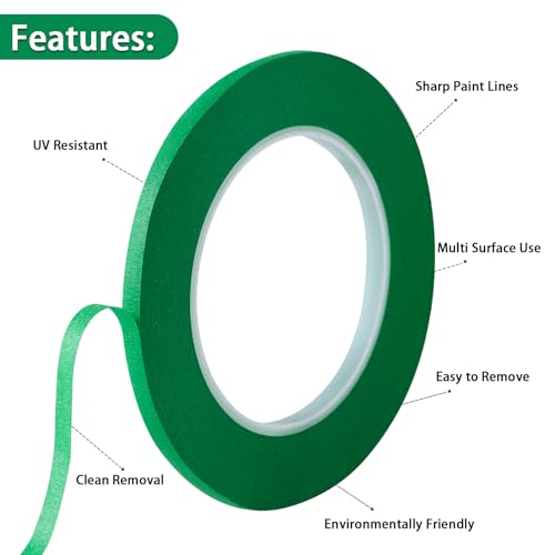 2 Pack 1 4" inch x 60yd Green Painters Tape Easy Removal Thin Narrow Finishing Masking Tape Painting Tape Wall Tape (360 Foot)