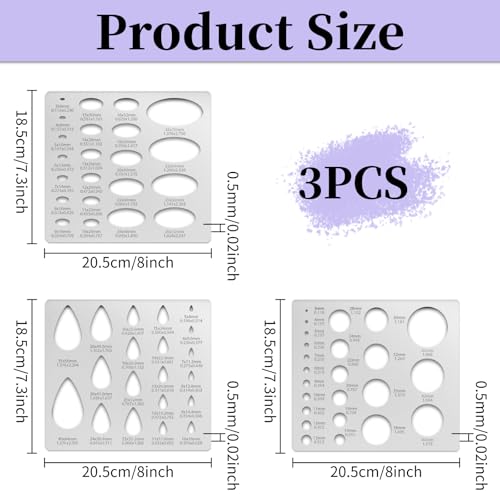 3PCS Metal Stencils Ellipse Teardrop Circle Template for Drafting Round Stencil Jewelry Making Templates Art Oval Tool Metal Geometric Stencil for Office and DIY Bracelets Earrings (3 Count)