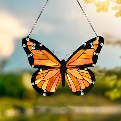 PA0007 Butterfly Stained Glass Window Panel 17" Wx12.75 H