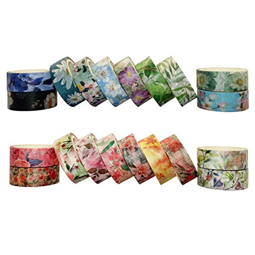 Floral Washi Tape Set 20 Rolls 15mm Wide Flower Decorative Paper Tapes for Scrapbooking (20 Count)