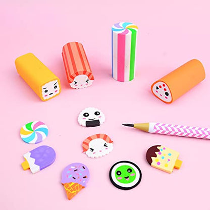 Food Erasers 12 Pack Sushi Desserts Desk Pet Erasers for Kids Cute Fun School Supplies Prize Gifts Party Favors (12 个)