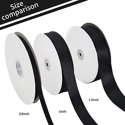 1 Inch x 100yds Black Satin Ribbon for Crafts (300 Foot)