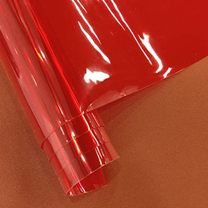HYANG Red Transparent PVC Super Clear Holographic Vinyl Faux Leather Sheets 1 Roll 12'' x 47''