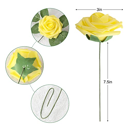 Yellow Rose 25pcs Real Looking Artificial Flowers w (25 Count)