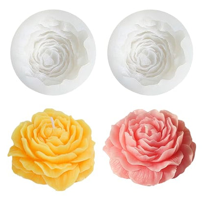 2 Pcs Peony Rose Flower Candle Silicone Molds for Candle Making