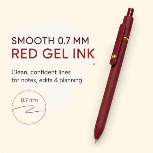 Red Gel Pens 6 Pack 0.7mm Red Colored Pens for Journaling and Notes (6 Count)