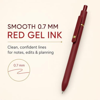 Red Gel Pens 6 Pack 0.7mm Red Colored Pens for Journaling and Notes (6 Count)