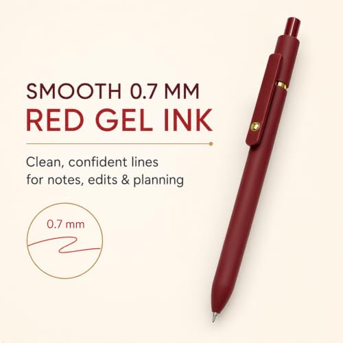 Red Gel Pens 6 Pack 0.7mm Red Colored Pens for Journaling and Notes (6 Count)