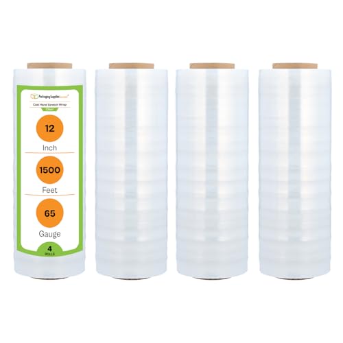 PSBM Cast Hand Stretch Wrap Plastic Shrink Film 12" x 1500' 65 GA 4 Rolls
