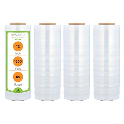 PSBM Cast Hand Stretch Wrap Plastic Shrink Film 12" x 1500' 65 GA 4 Rolls
