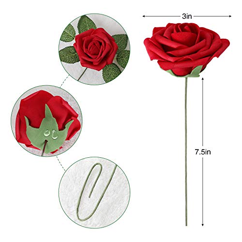 Dark Red Rose 100pcs Real Looking Artificial Flowers w (100 Count)