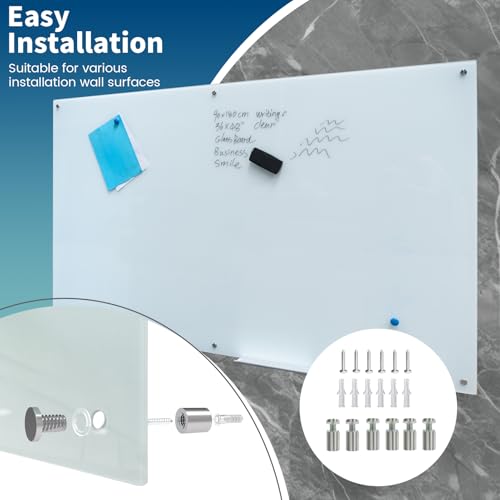 Glass Whiteboard 48"X72" Dry Erase Board Magnetic Frameless Wall Mounted White Board WritingBoard for Office School Home Accessory Tray
