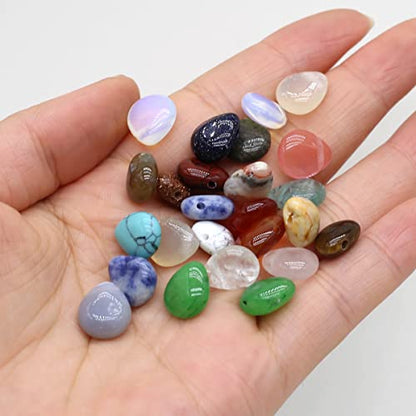 50 Pcs Natural Stone Beads Waterdrop Shape Healing Chakra Polished Assorted Crystal Quartz Agate Stone Charms for Jewelry Making Necklace Bracelet