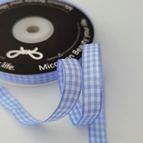 Light Blue Gingham Plaid Checked Ribbon 25 Yard Each Roll 100% Polyester (75 Foot)