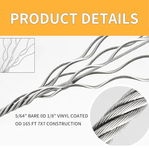 165FT 1 8" Stainless Steel Wire Rope Kit with Turnbuckles (165 Foot)