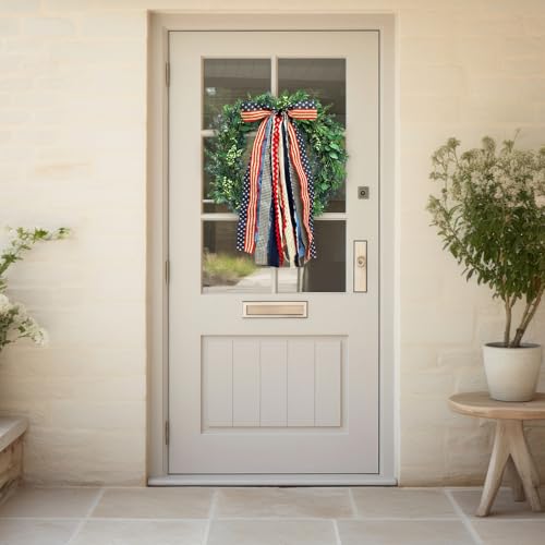 Large Patriotic Star Ribbons Bow for Wreath
