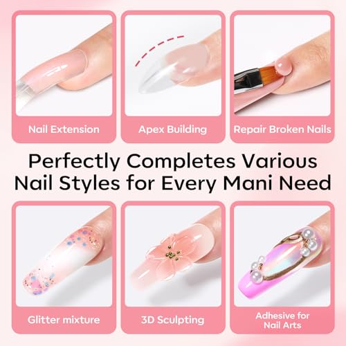 Poly Gel Nail Kit 3 Colors Clear White Apricot with Slip Solution