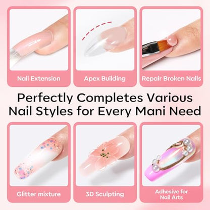 Poly Gel Nail Kit 3 Colors Clear White Apricot with Slip Solution