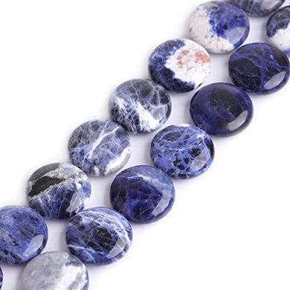 GEM Inside Sodalite Gemstone Loose Beads Natural 20mm Smooth Coin Crystal Energy Stone Power for Jewelry Making 15"