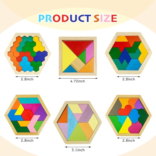 6 PCS Wooden Tangrams Puzzles for Kids (6 Count)