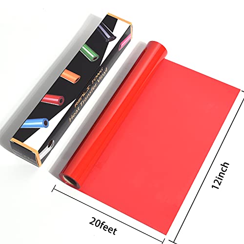 RENLITONG Red Iron on Vinyl 12Inch by 20ft Roll Heat Transfer Vinyl for T