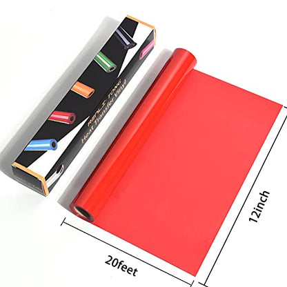 RENLITONG Red Iron on Vinyl 12Inch by 20ft Roll Heat Transfer Vinyl for T